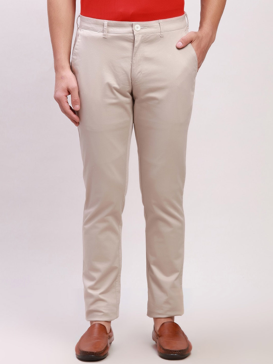 

ColorPlus Men Mid-Rise Slim Fit Trousers, Beige