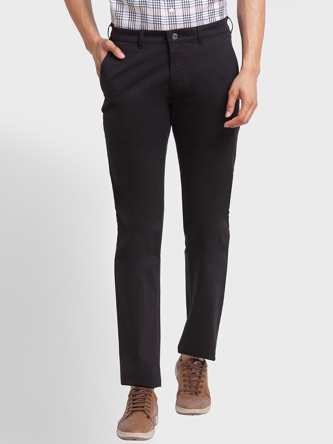 

ColorPlus Solid Tailored Fit Cotton Trousers, Black