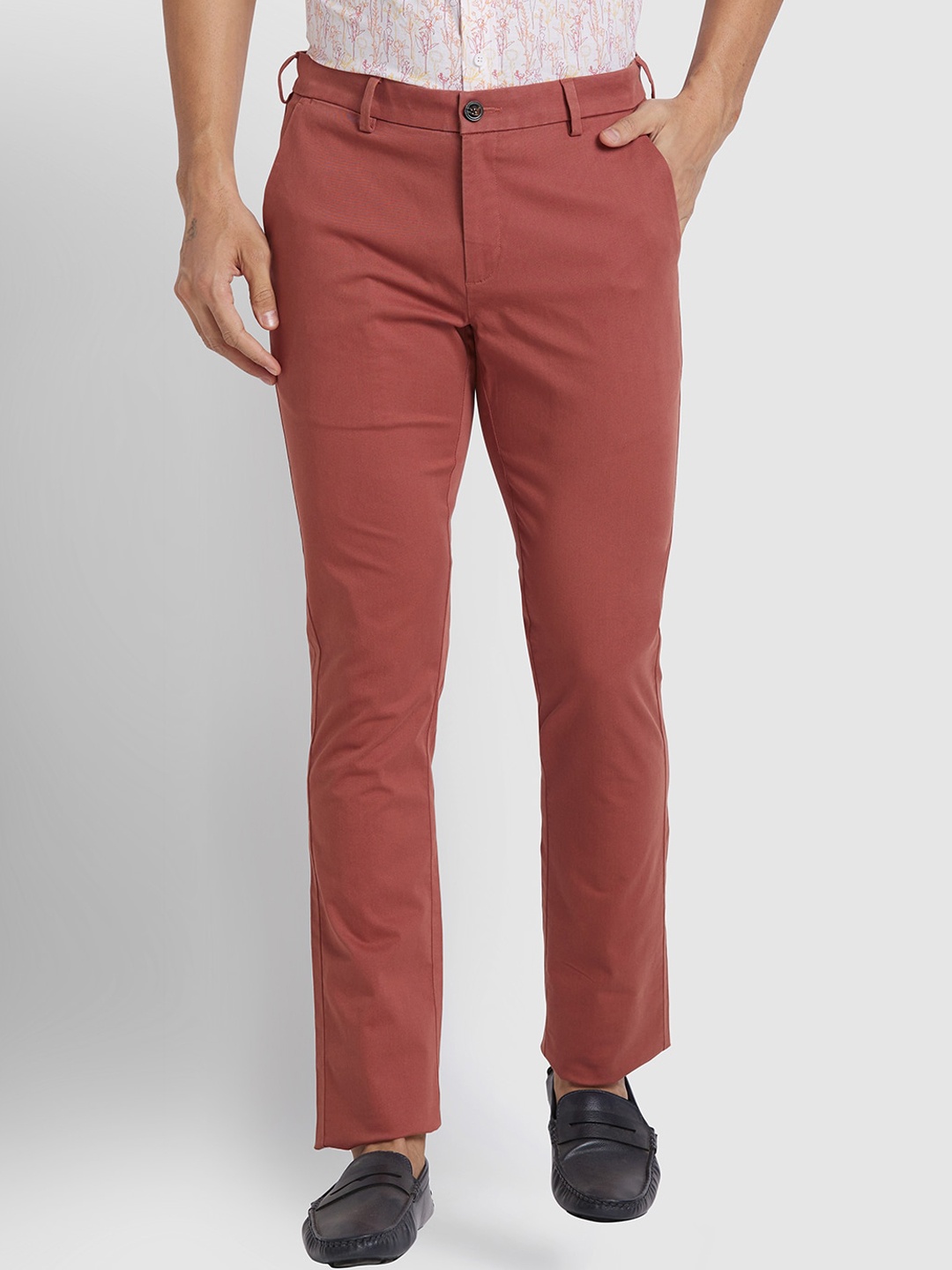 

ColorPlus Men Slim Fit Mid-Rise Regular Trousers, Orange