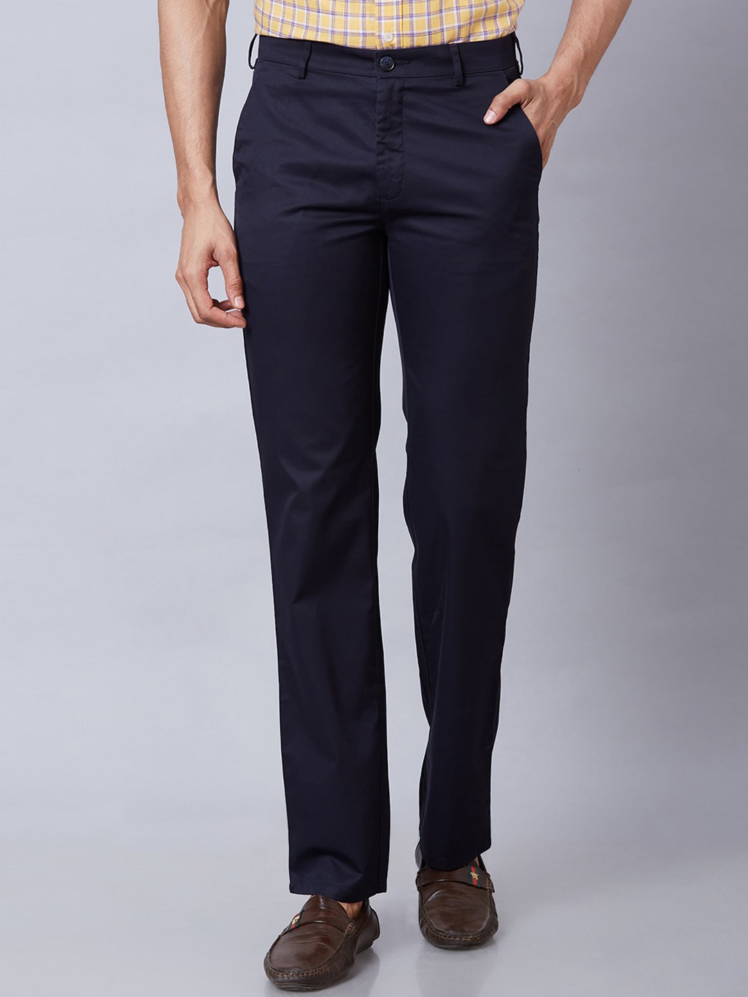 

ColorPlus Men Tailored Fit Mid-Rise Regular Trousers, Blue
