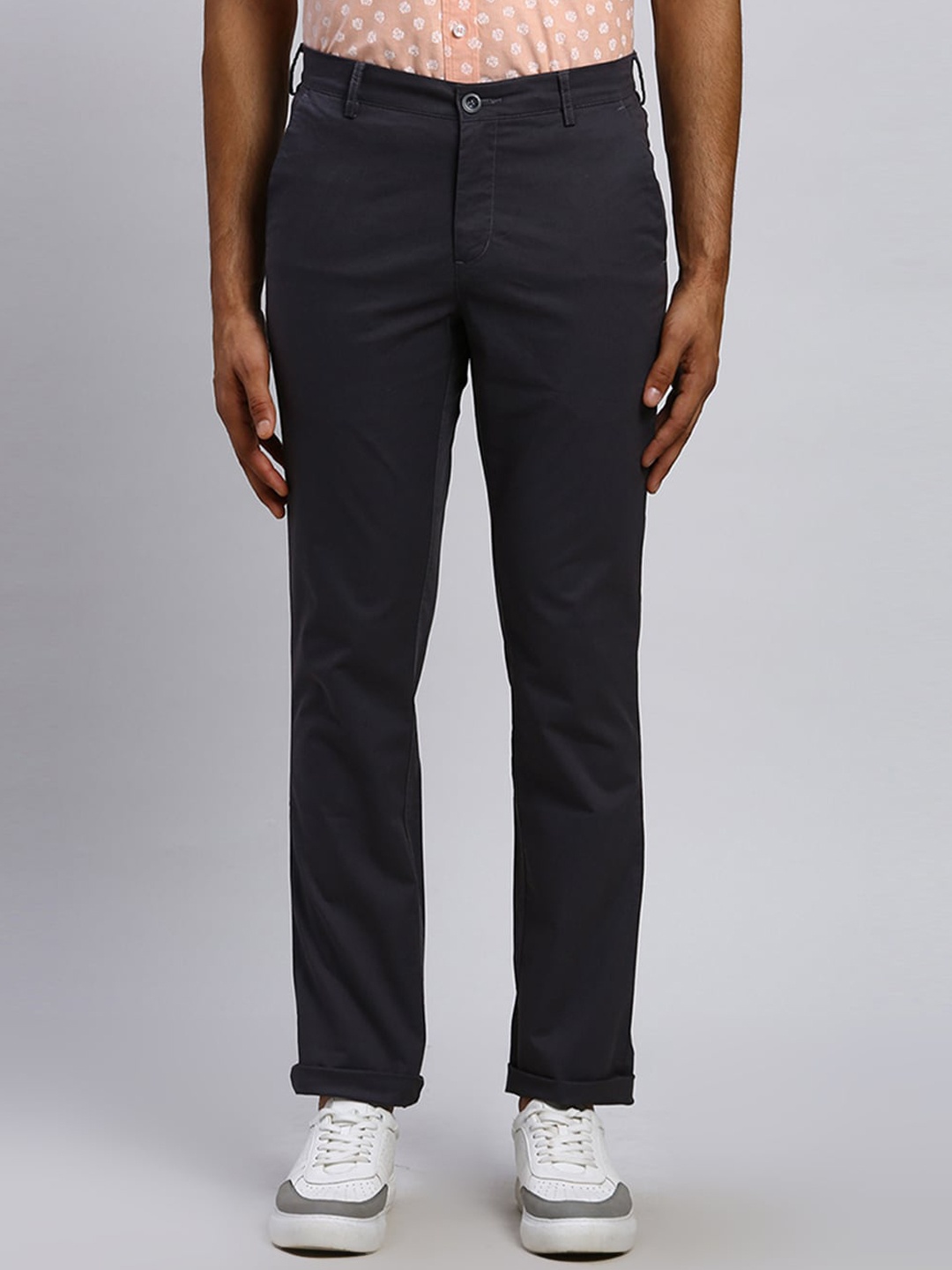 ColorPlus Men Slim Fit Mid-Rise Regular Trousers, Grey