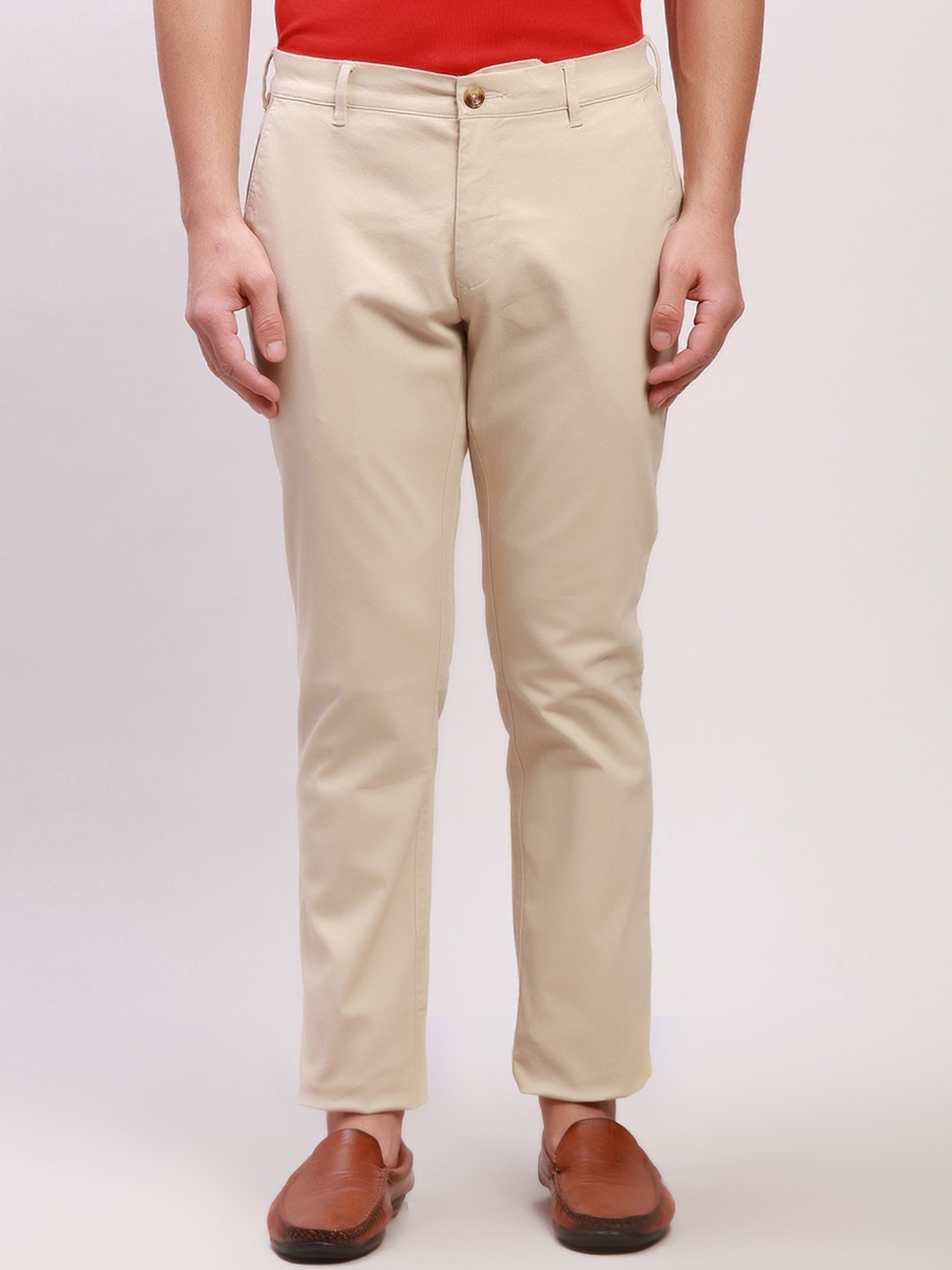 

ColorPlus Men Mid-Rise Zip Cotton Flat-Front Slim Fit Regular Trouser, Beige