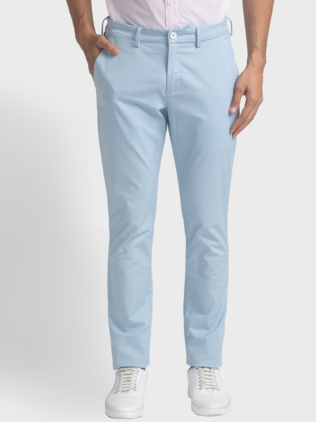 

ColorPlus Men Textured Self Design Slim Fit Chinos Cotton Trousers, Blue