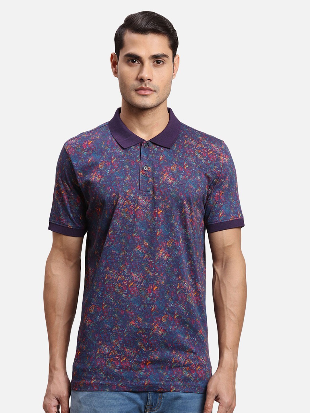 

ColorPlus Ethnic Printed Polo Collar Short Sleeves Cotton T-shirt, Blue