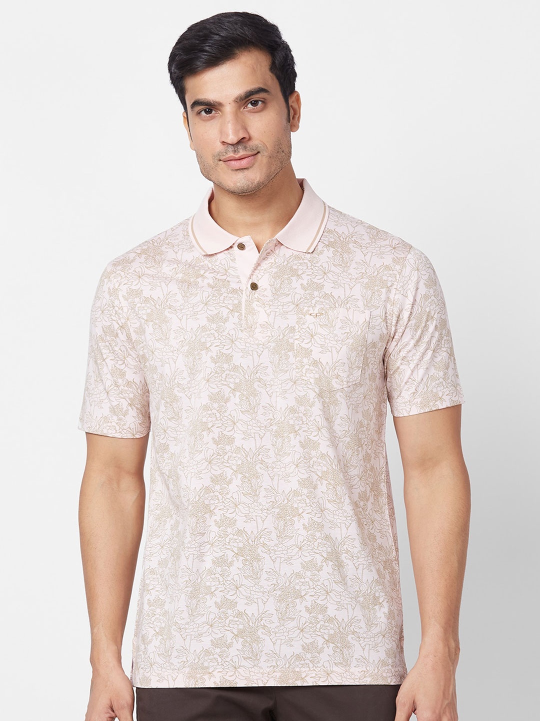 

ColorPlus Classic Fit Floral Printed Polo Collar Cotton Casual T-shirt, Pink