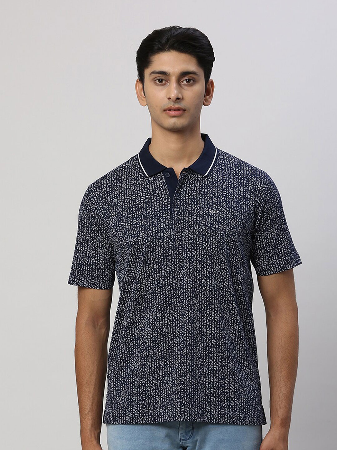 

ColorPlus Abstract Printed Polo Collar Short Sleeves Comfort Fit CottonT-shirt, Blue