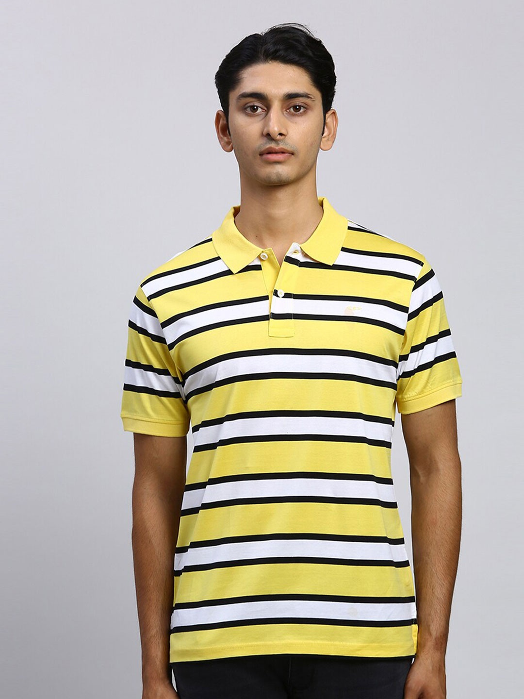 

ColorPlus Striped Polo Collar Short Sleeves Regular Fit Cotton T-shirt, Yellow