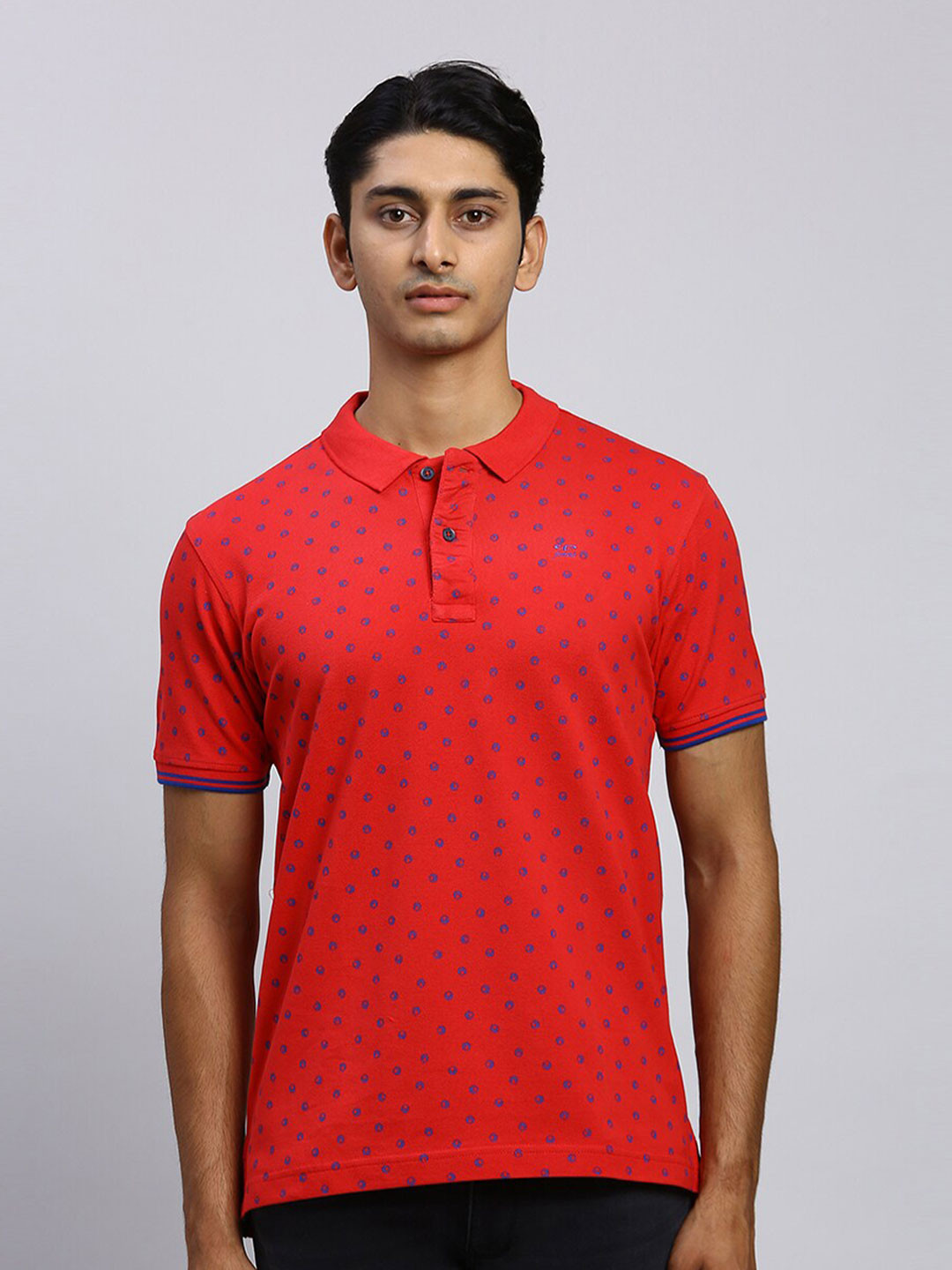 

ColorPlus Self Design Polo Collar Cotton Tailored Fit T-shirt, Red