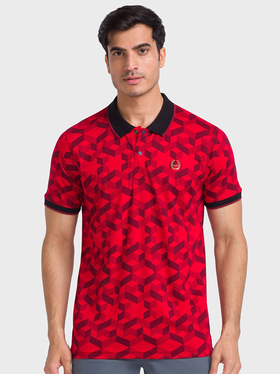 

ColorPlus Geometric Printed Polo Collar Cotton Tailored Fit T-shirt, Red