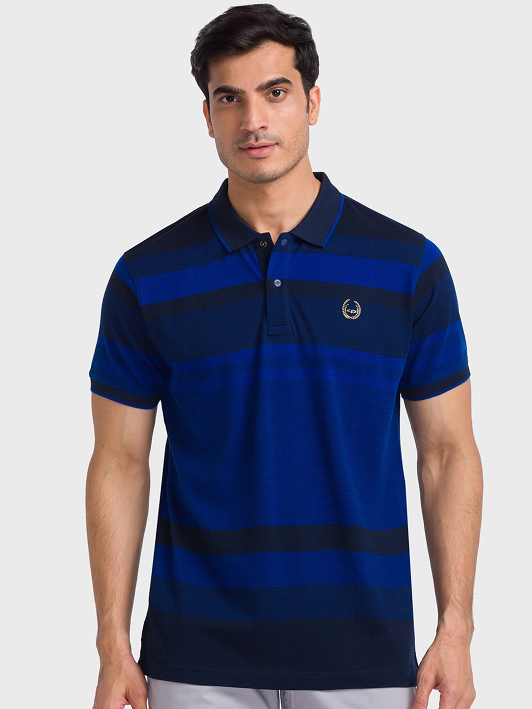 

ColorPlus Striped Polo Collar Tailored fit Cotton T-shirt, Blue