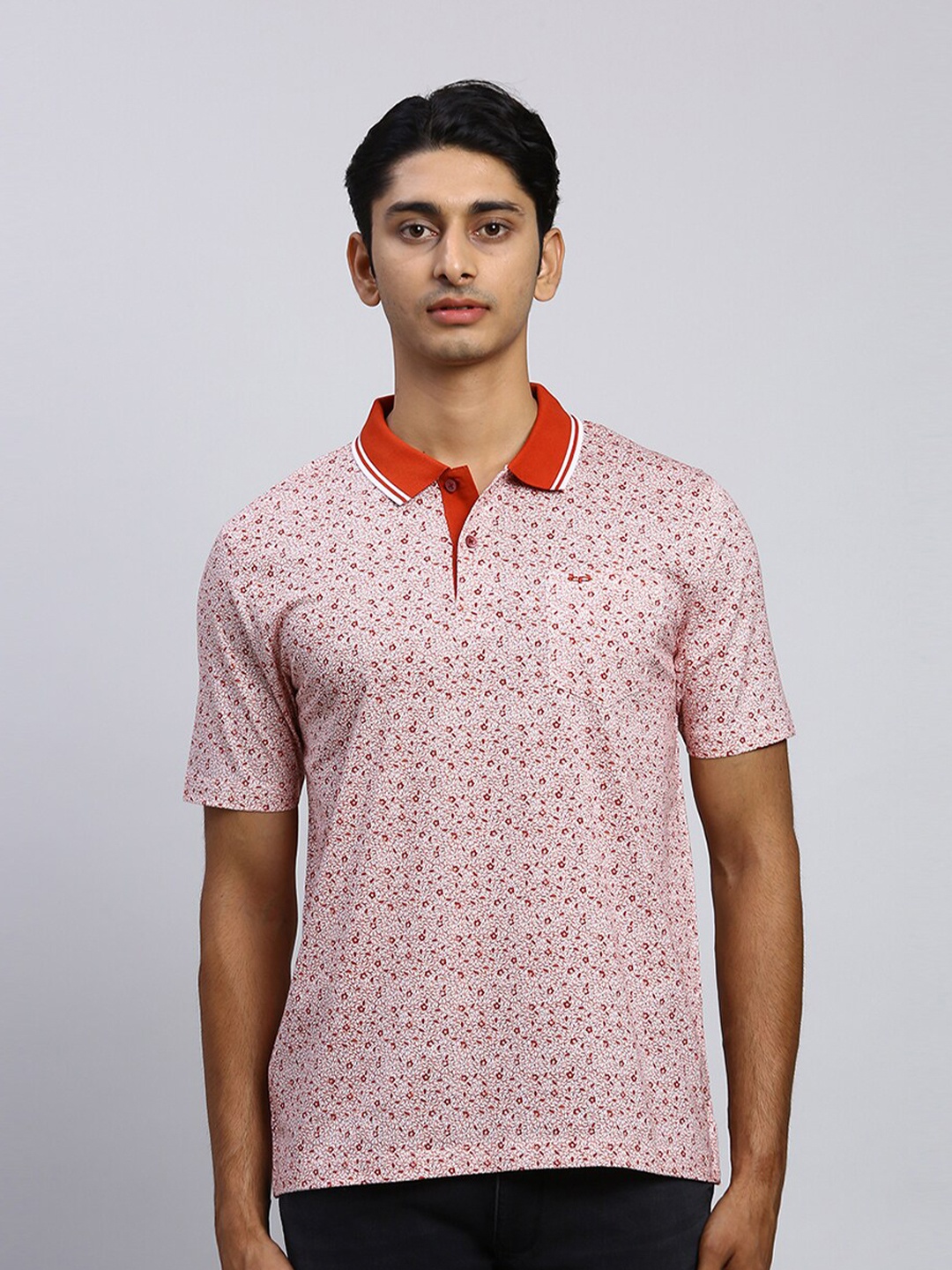 

ColorPlus Abstract Printed Polo Collar Classic Fit Cotton T-shirt, Orange