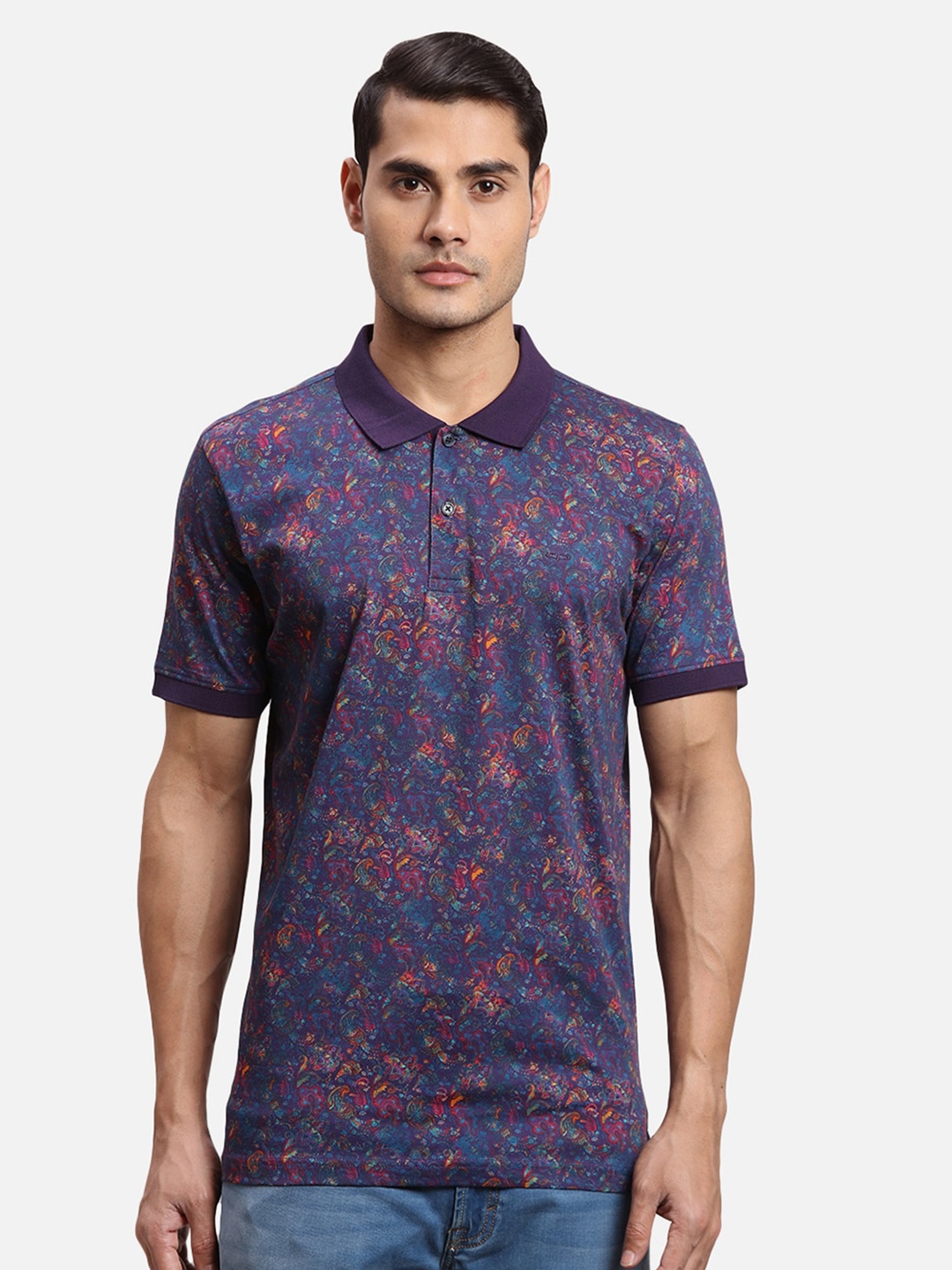 

ColorPlus Ethnic Printed Polo Collar Cotton T-shirt, Blue