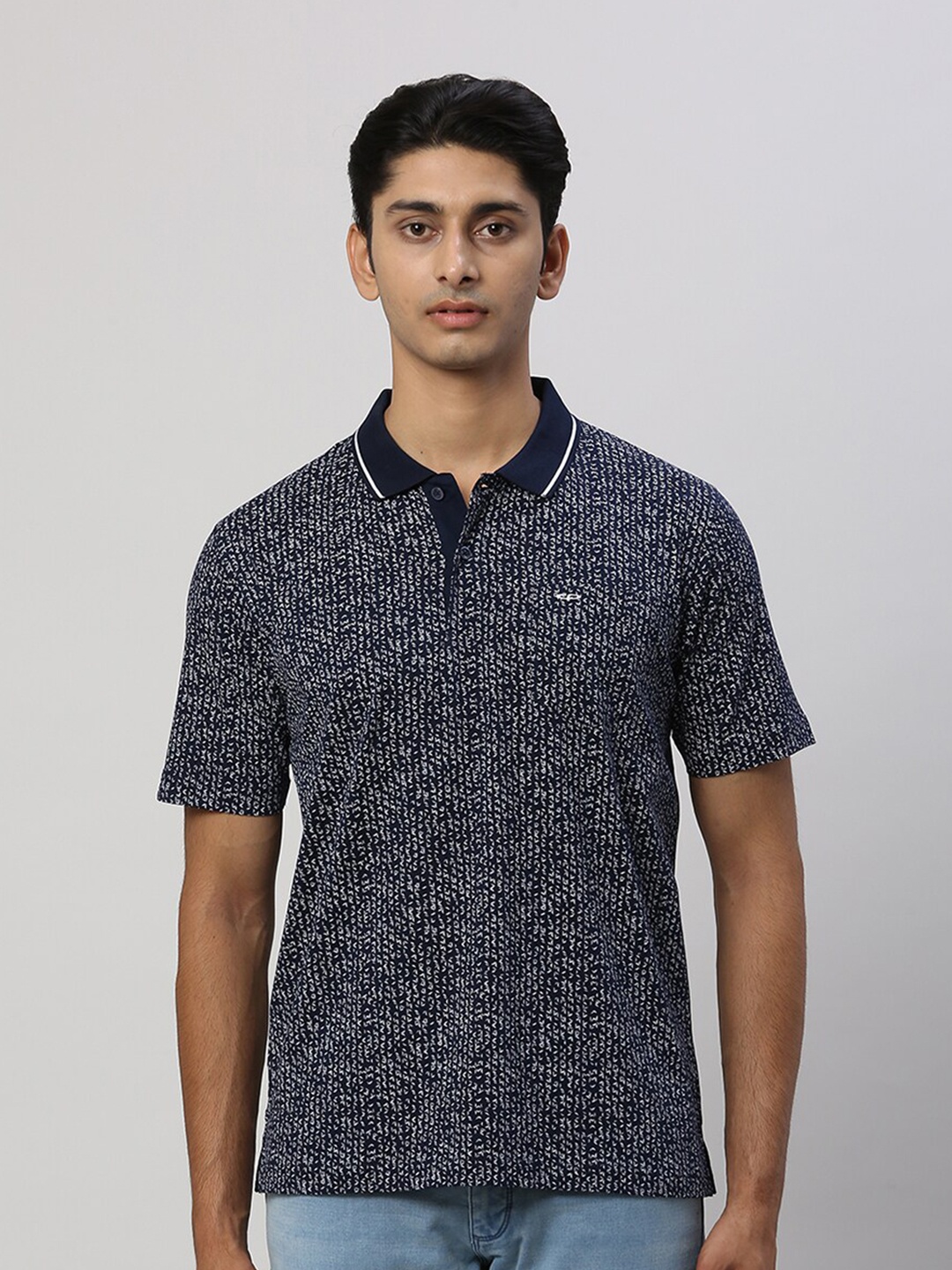 

ColorPlus Abstract Printed Polo Collar Comfort Fit Cotton T-shirt, Blue