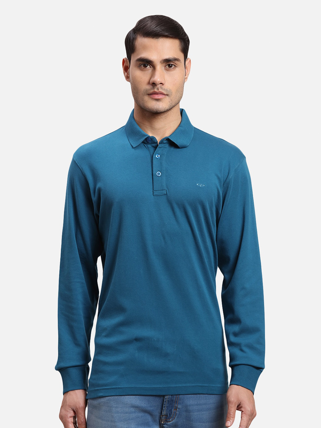 

ColorPlus Polo Collar Long Sleeves Regular Fit Cotton Casual T-shirt, Blue