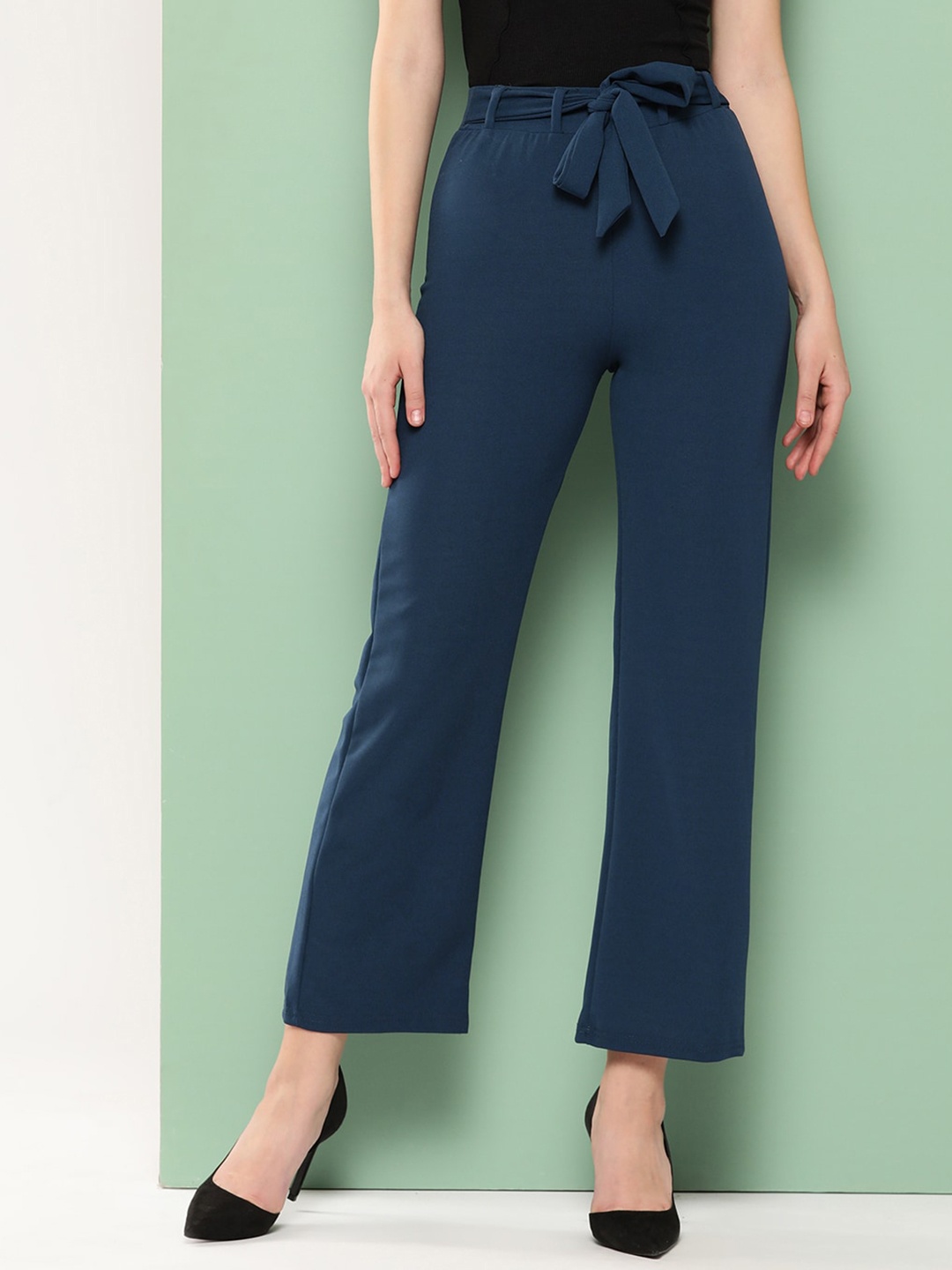 

Chemistry Women Smart High-Rise Plain Parallel Trousers Trousers, Teal