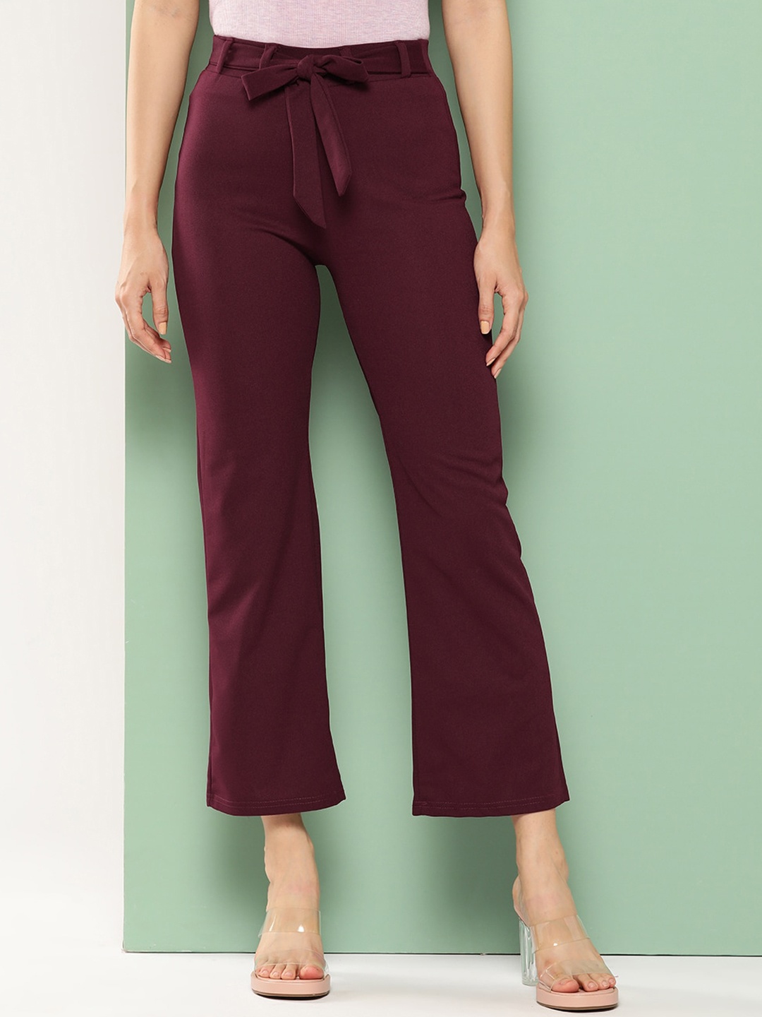 

Chemistry Women Smart High-Rise Regular Fit Cropped Formal Trousers, Maroon