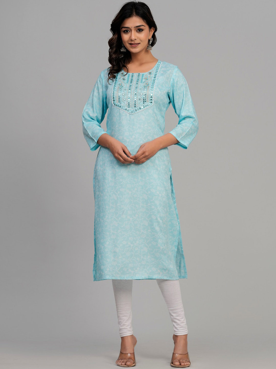 

SARAI CREATIONS Yoke Design Floral Printed Kurta, Turquoise blue