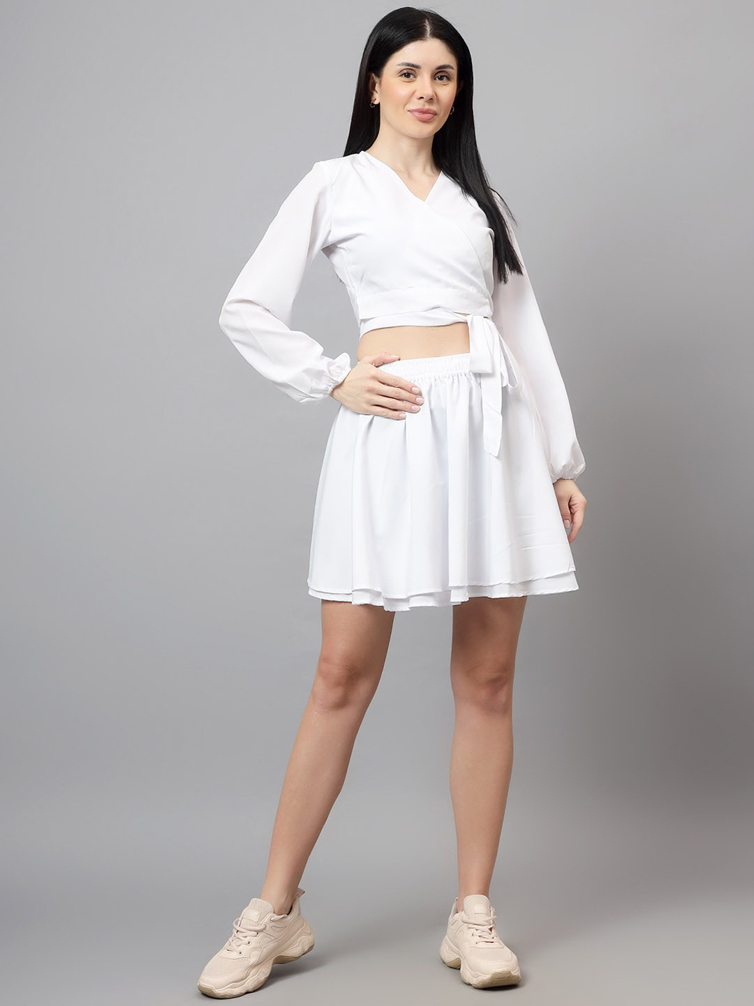 

DIAZ V-Neck Wrap Top With Skirts Co-Ords, White