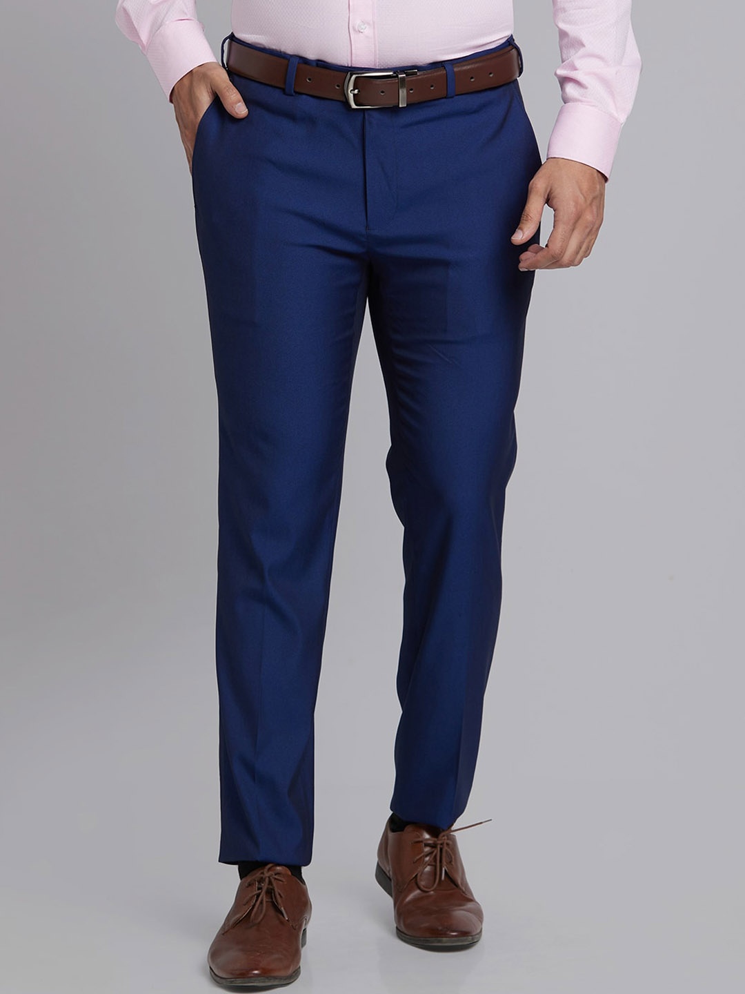 

Park Avenue Men Mid-Rise Plain Slim Fit Formal Trousers, Blue