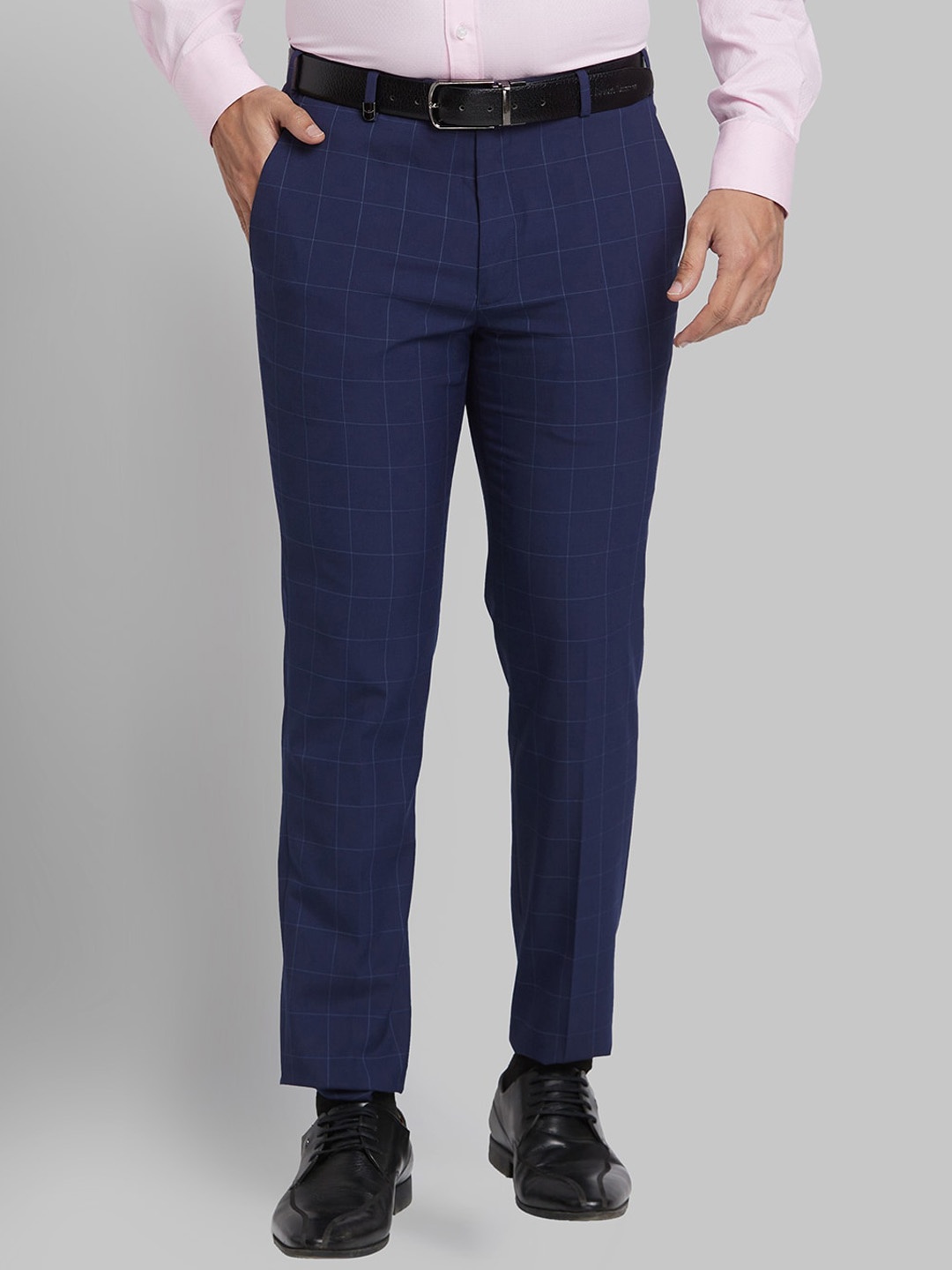 

Park Avenue Men Checked Slim Fit Formal Trousers, Blue