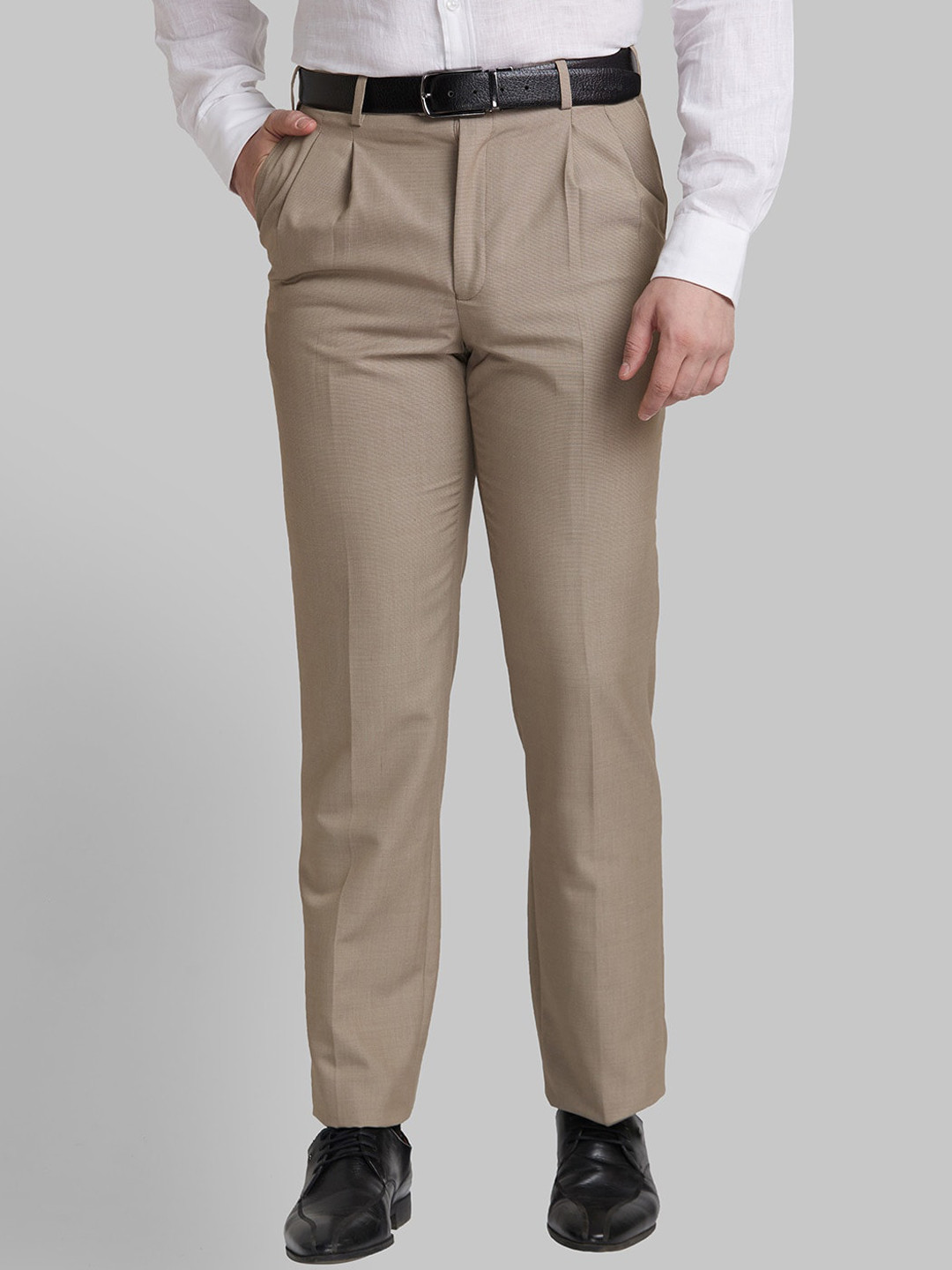 

Park Avenue Men Mid-Rise Comfort Pleated Formal Trouser, Beige