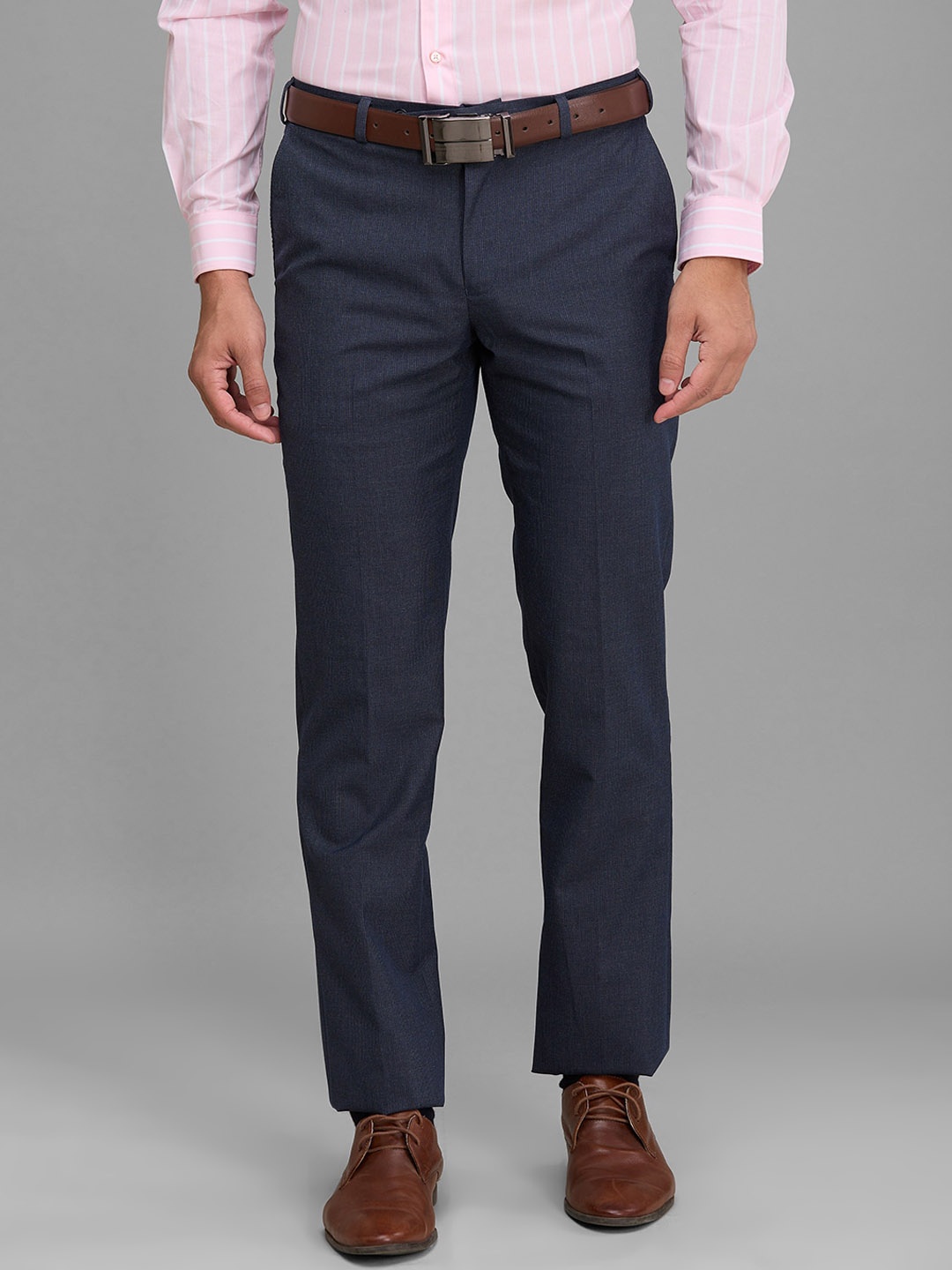 

Park Avenue Men Mid-Rise Plain Striped Formal Trousers, Blue