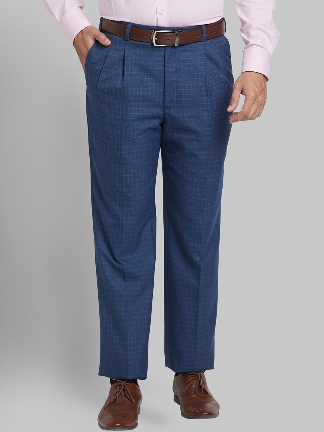 

Park Avenue Men Textured Comfort Pleated Formal Trouser, Blue