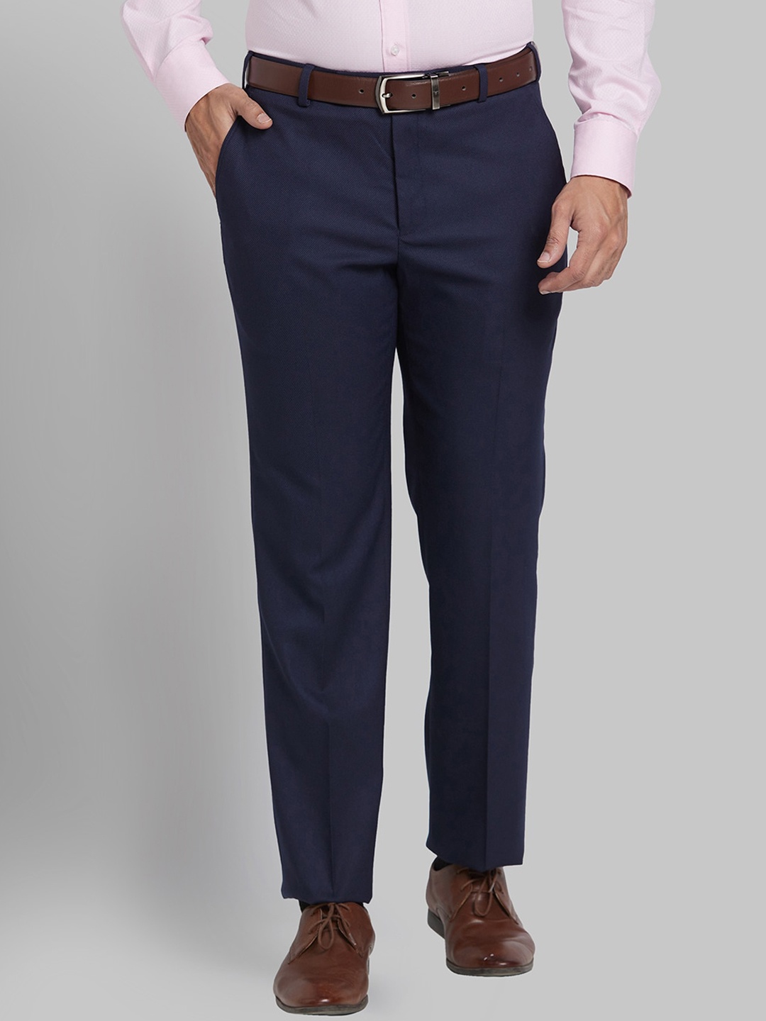 

Park Avenue Men Plain Mid-Rise Formal Trousers, Blue