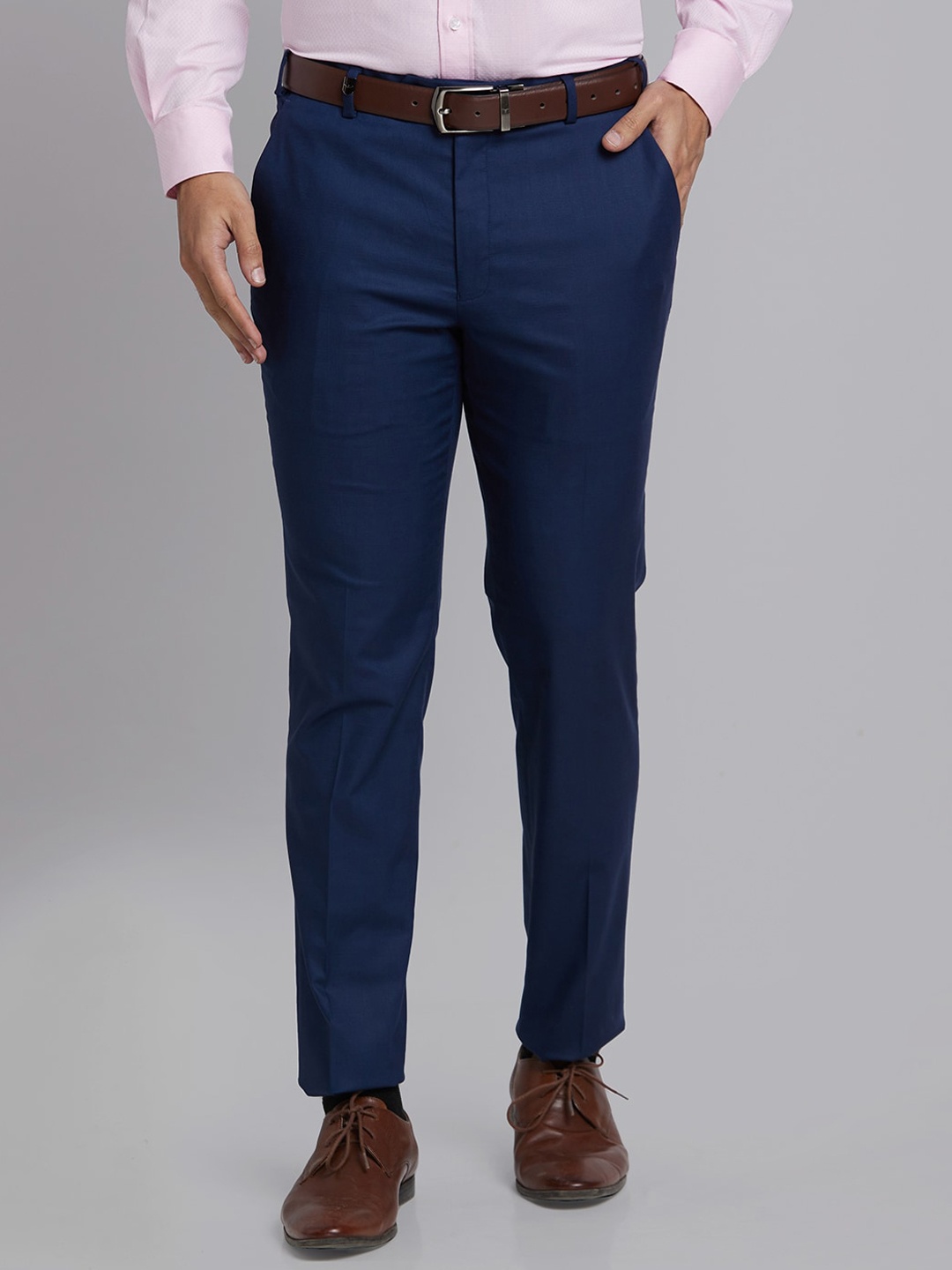 

Park Avenue Men Checked Super Slim Fit Mid-Rise Formal Trousers, Blue