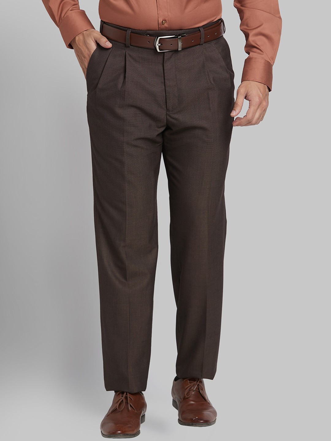 

Park Avenue Men Mid-Rise Comfort Pleated Formal Trouser, Brown