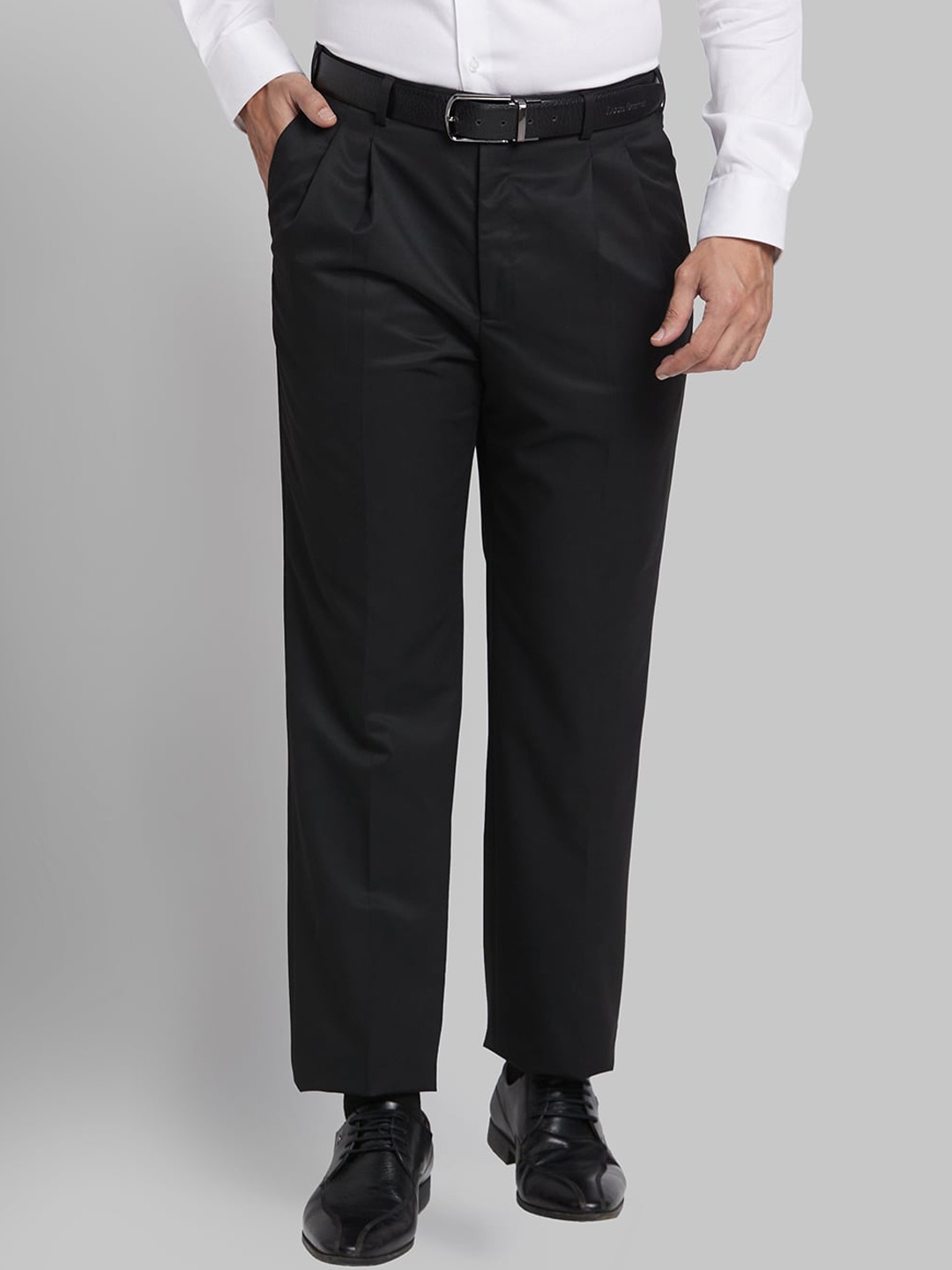 

Park Avenue Men Comfort Pleated Mid-Rise Formal Trousers, Black