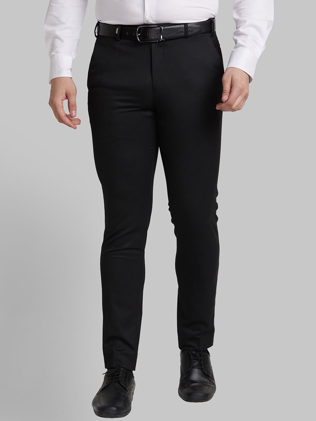 

Park Avenue Men Self Design Mid-Rise Super Slim Fit Formal Trousers, Black