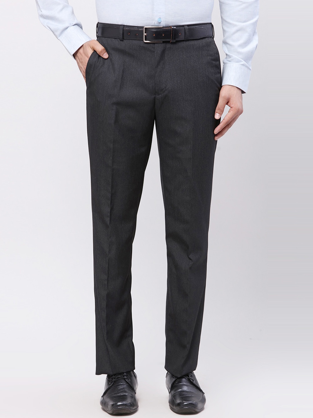 

Park Avenue Men Regular Fit Striped Formal Trousers, Black