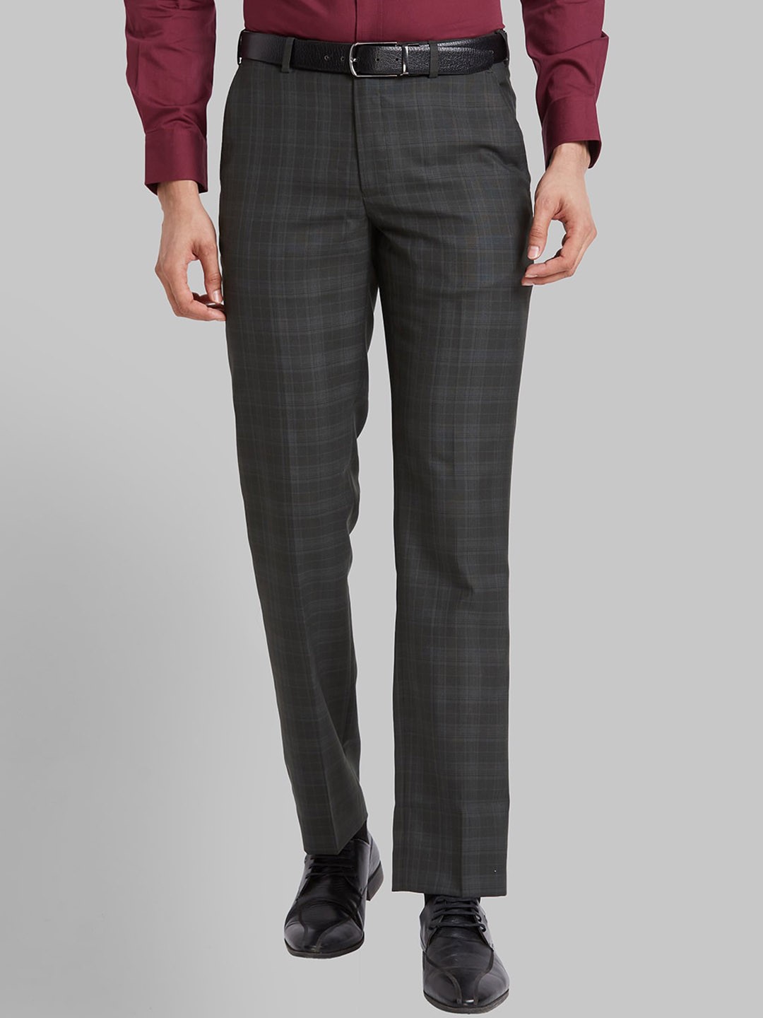 

Park Avenue Men Mid-Rise Regular Fit Checked Formal Trouser, Green