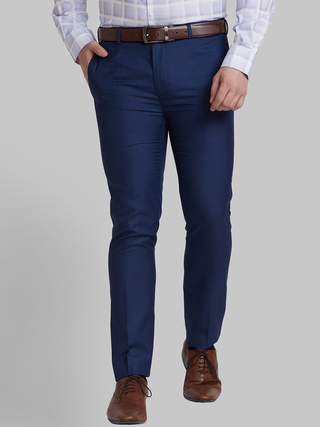 

Park Avenue Men Slim Fit Mid-Rise Formal Trousers, Blue