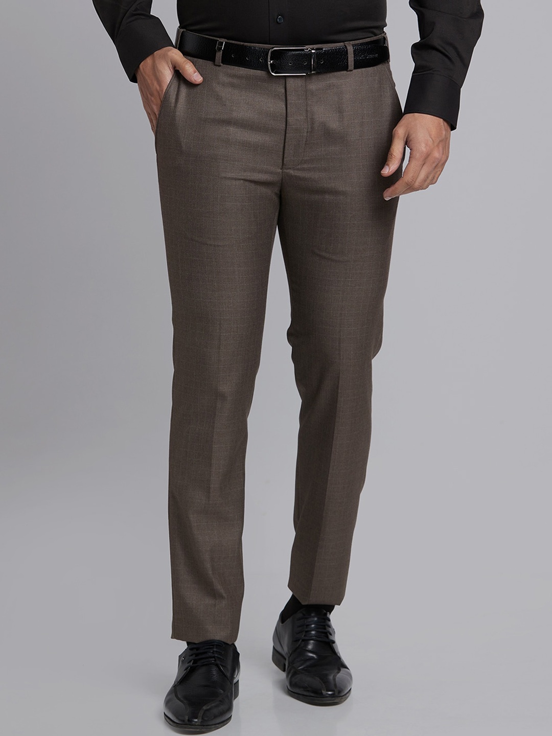 

Park Avenue Men Slim Fit Checked Formal Trousers, Brown