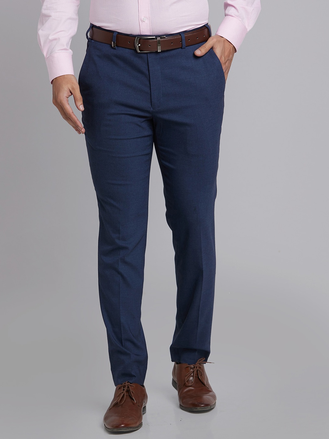 

Park Avenue Men Mid-Rise Super Slim Fit Formal Trousers, Blue