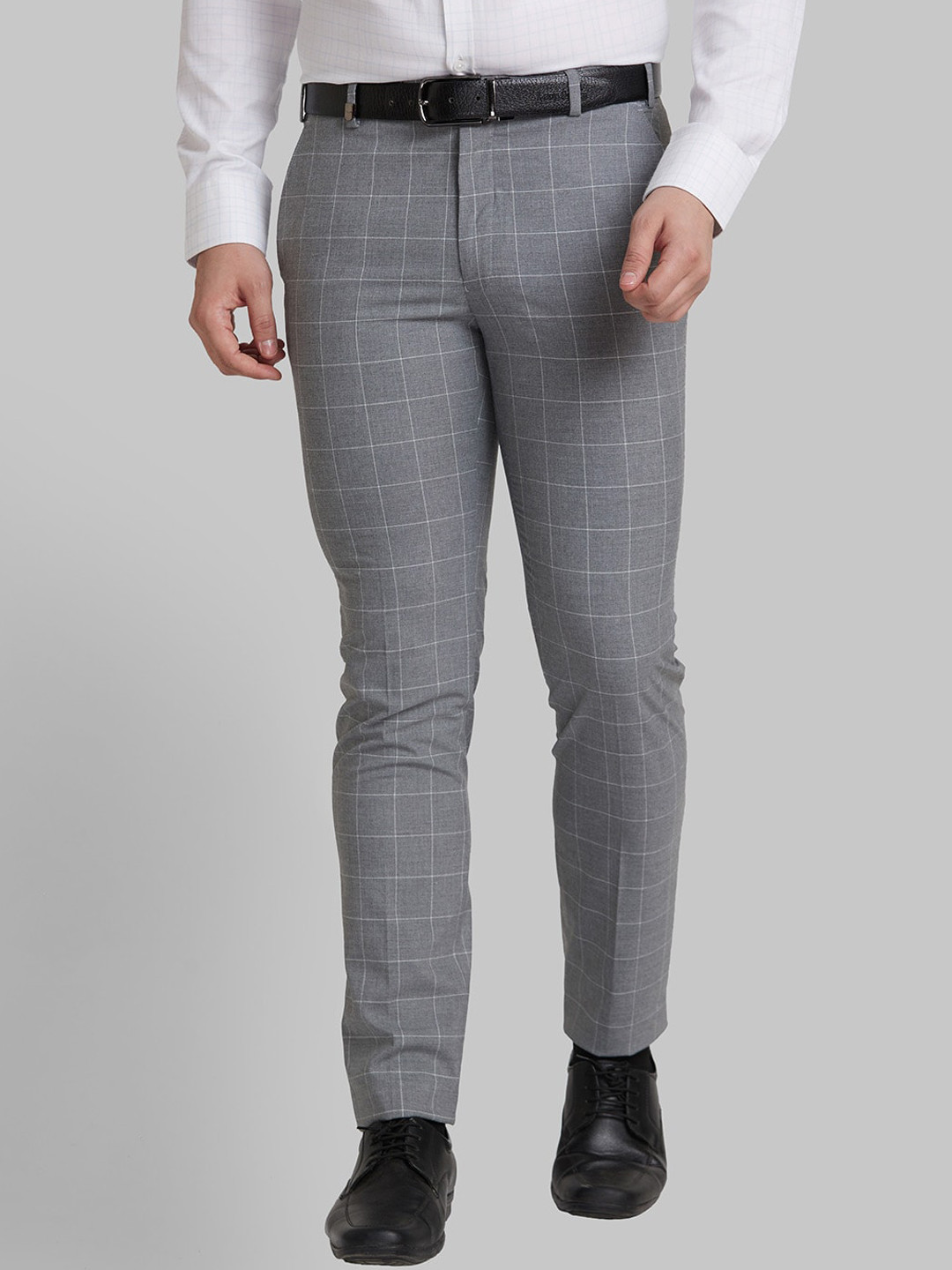 

Park Avenue Men Checked Slim Fit Mid Rise Formal Trouser, Grey