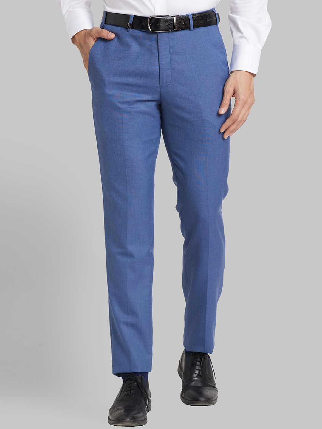 

Park Avenue Men Plain Mid-Rise Slim Fit Formal Trousers, Blue