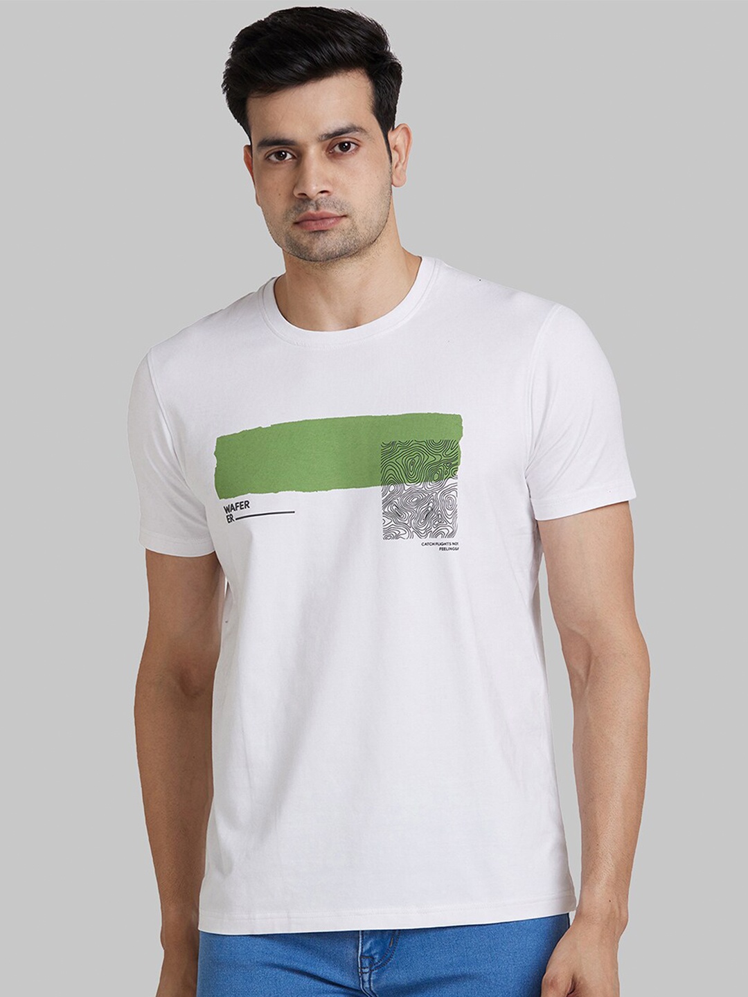 

Park Avenue Printed Short Sleeves Round Neck Cotton Slim Fit T-shirt, White