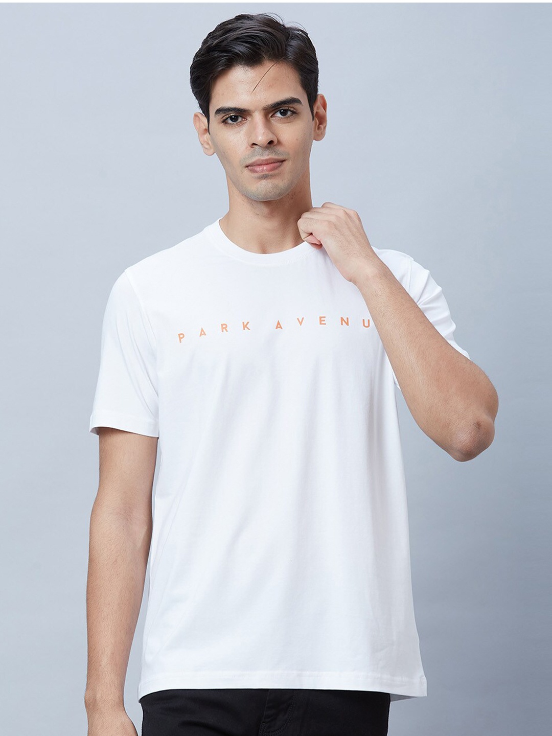 

Park Avenue Typography Short Sleeves Round Neck Cotton Slim Fit T-shirt, White