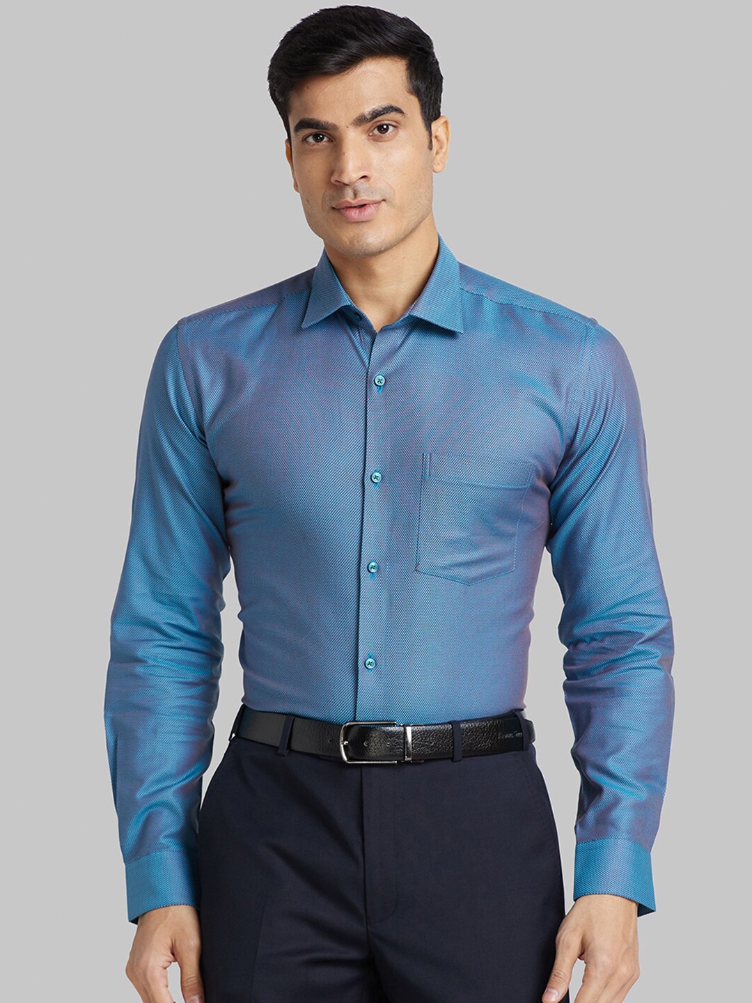 

Park Avenue Spread Collar Long Sleeves Slim Fit Cotton Formal Shirt, Blue