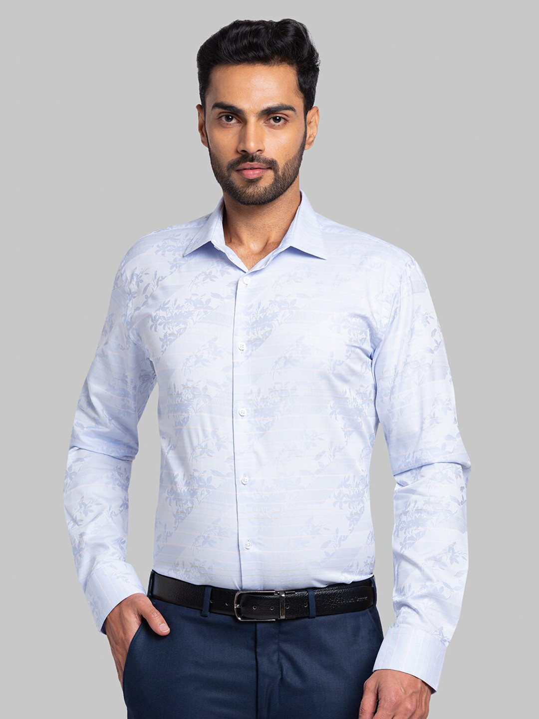 

Park Avenue Slim Fit Floral Opaque Printed Cotton Formal Shirt, Blue