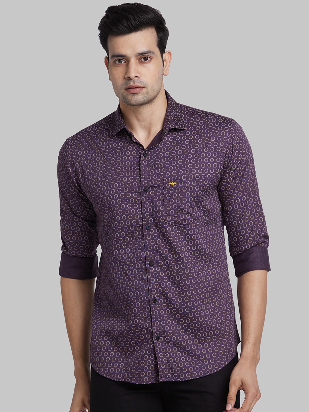 

Park Avenue Slim Fit Spread Collar Cotton Printed Casual Shirt, Violet