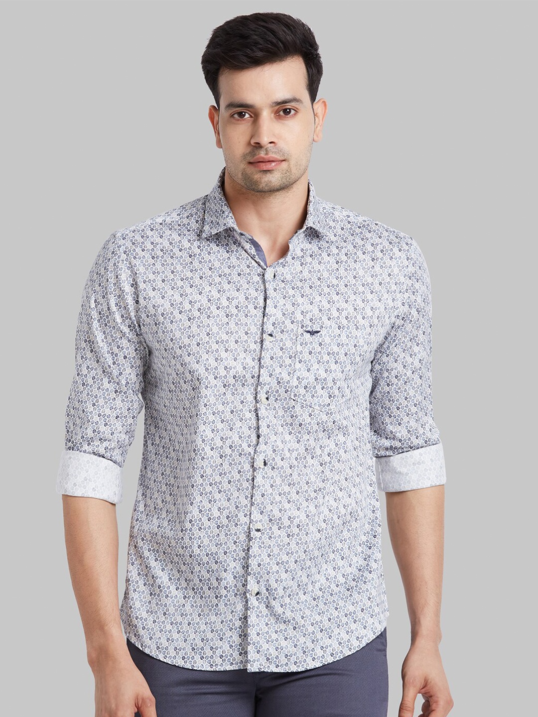 

Park Avenue Floral Printed Slim Fit Cotton Casual Shirt, Blue