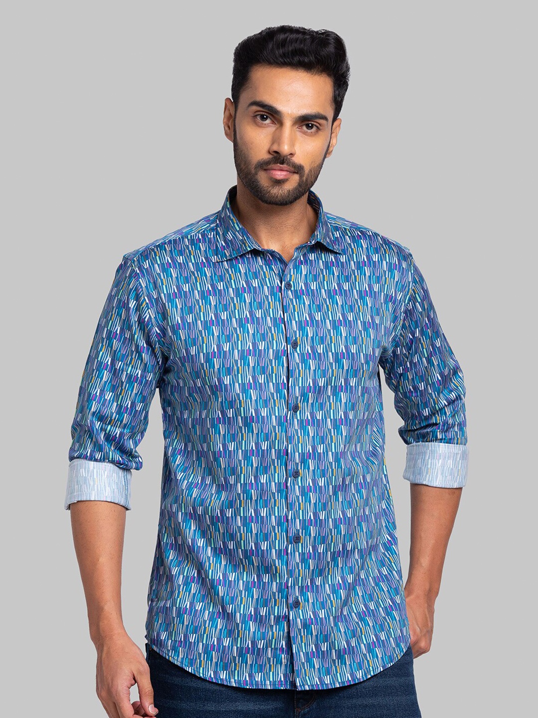 

Park Avenue Slim Fit Spread Collar Printed Cotton Casual Shirt, Blue