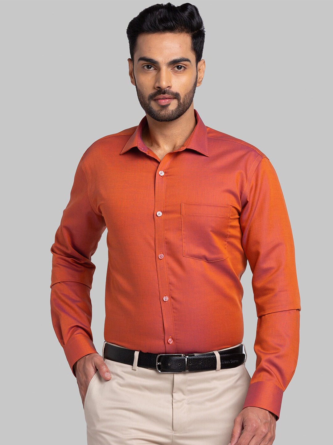 

Park Avenue Slim Fit Spread Collar Cotton Formal Shirt, Orange