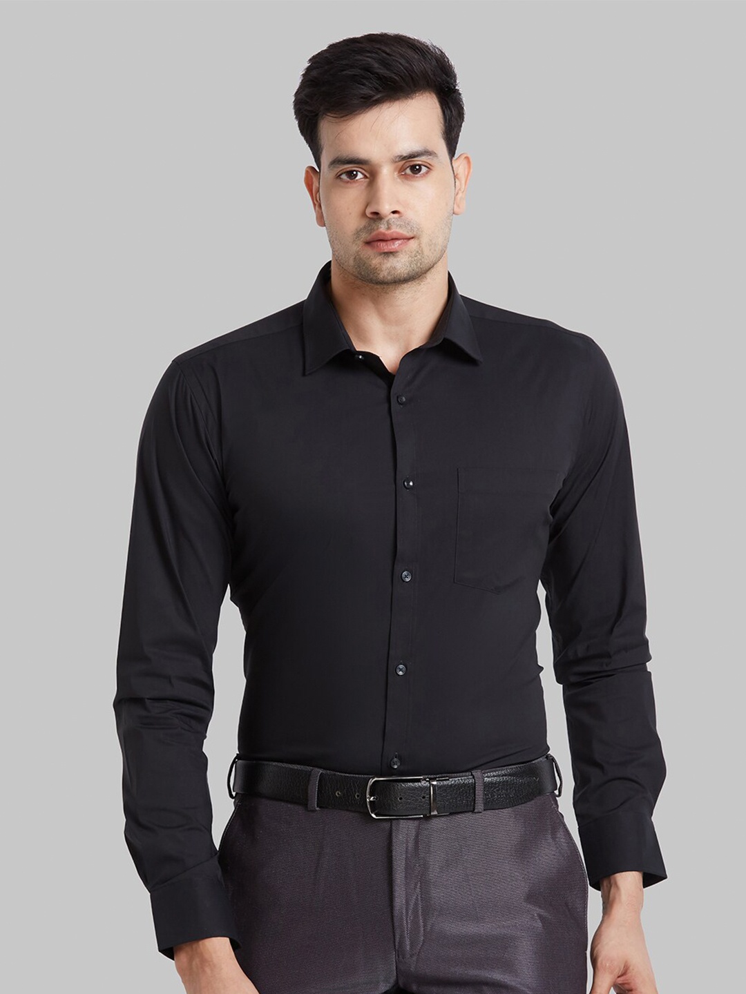 

Park Avenue Spread Collar Slim Fit Cotton Opaque Formal Shirt, Black