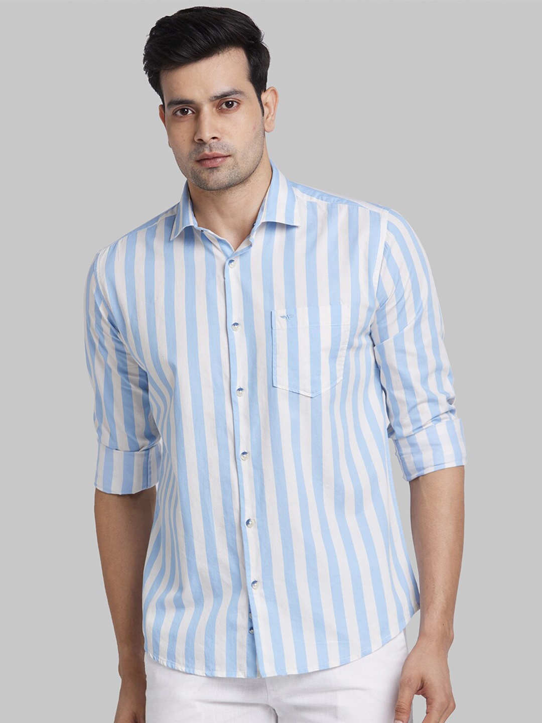 

Park Avenue Vertical Striped Slim Fit Cotton Opaque Casual Shirt, Blue