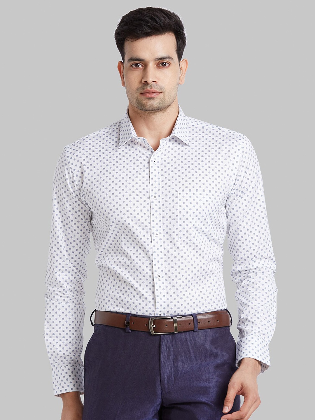 

Park Avenue Slim Fit Spread Collar Printed Formal Shirt, Blue